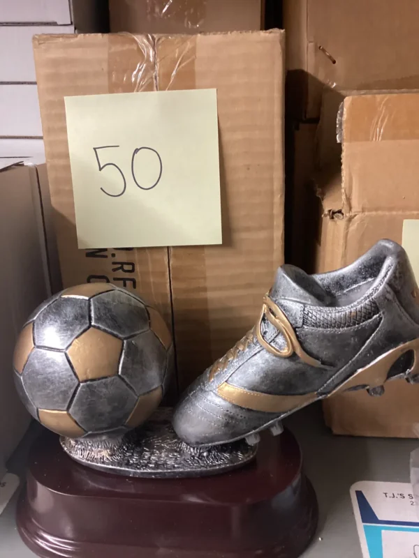 LARGE SILVER SOCCER CLEAT & BALL W/STARS