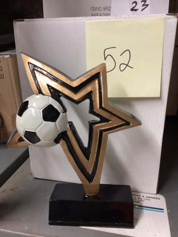 SOCCER BALL & BRONZE STAR ON BLK BASE