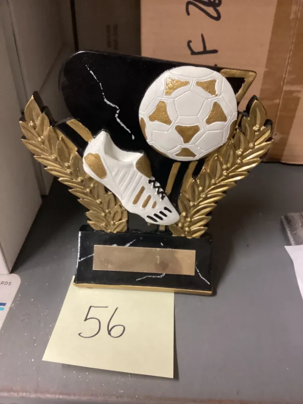 WINGED SOCCER W/WHITE & GOLD ON BLK MARBLE BASE