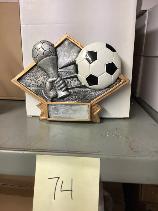 SILVER SOCCER PLATE W/CUP & BALL