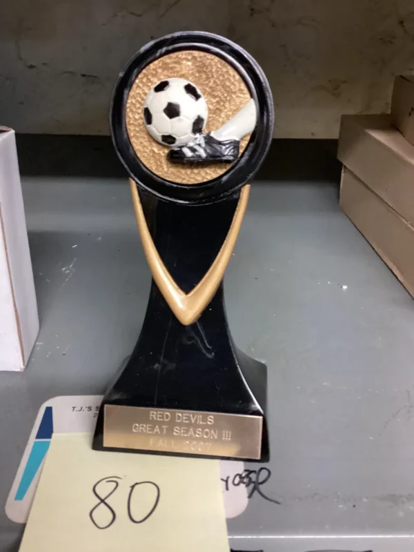 SOCCER CLEAT & BALL W/BRONZE ACCENTS & BLK MARBLE