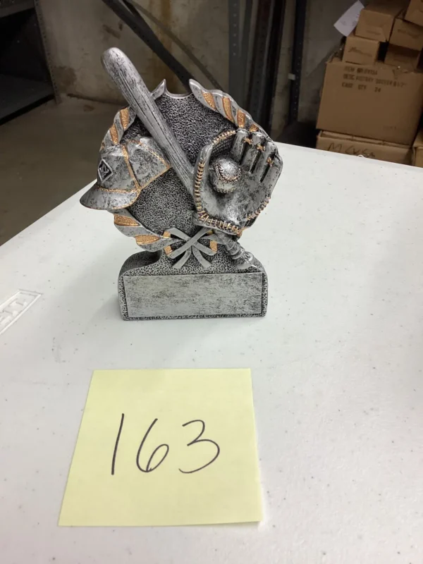 SILVER BASEBALL IN MIT W/BAT & HAT