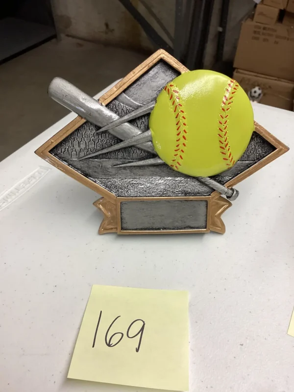 FLYING SOFTBALL OFF BAT ON DIAMOND PLAQUE