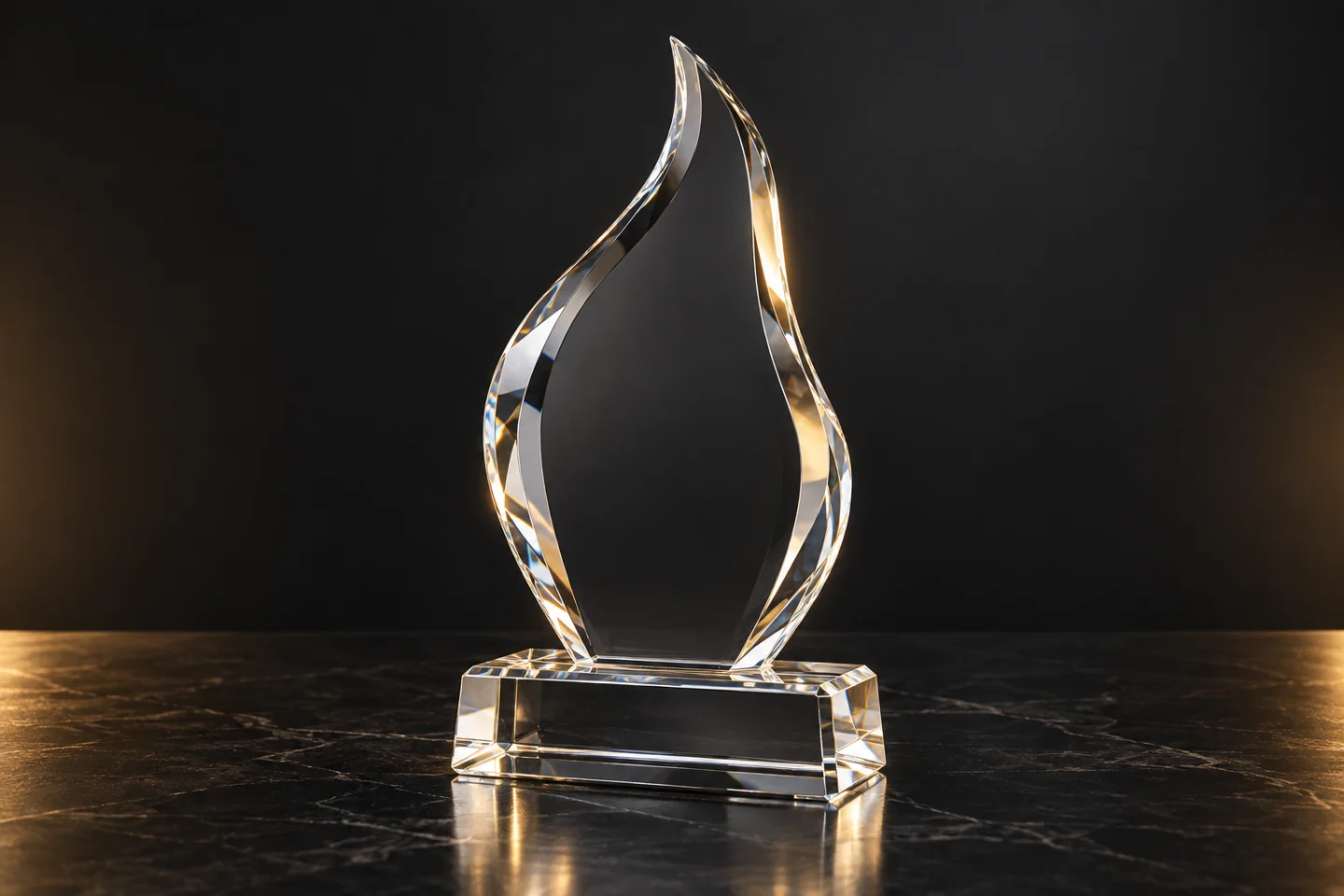 Illustration of a clear crystal flame award