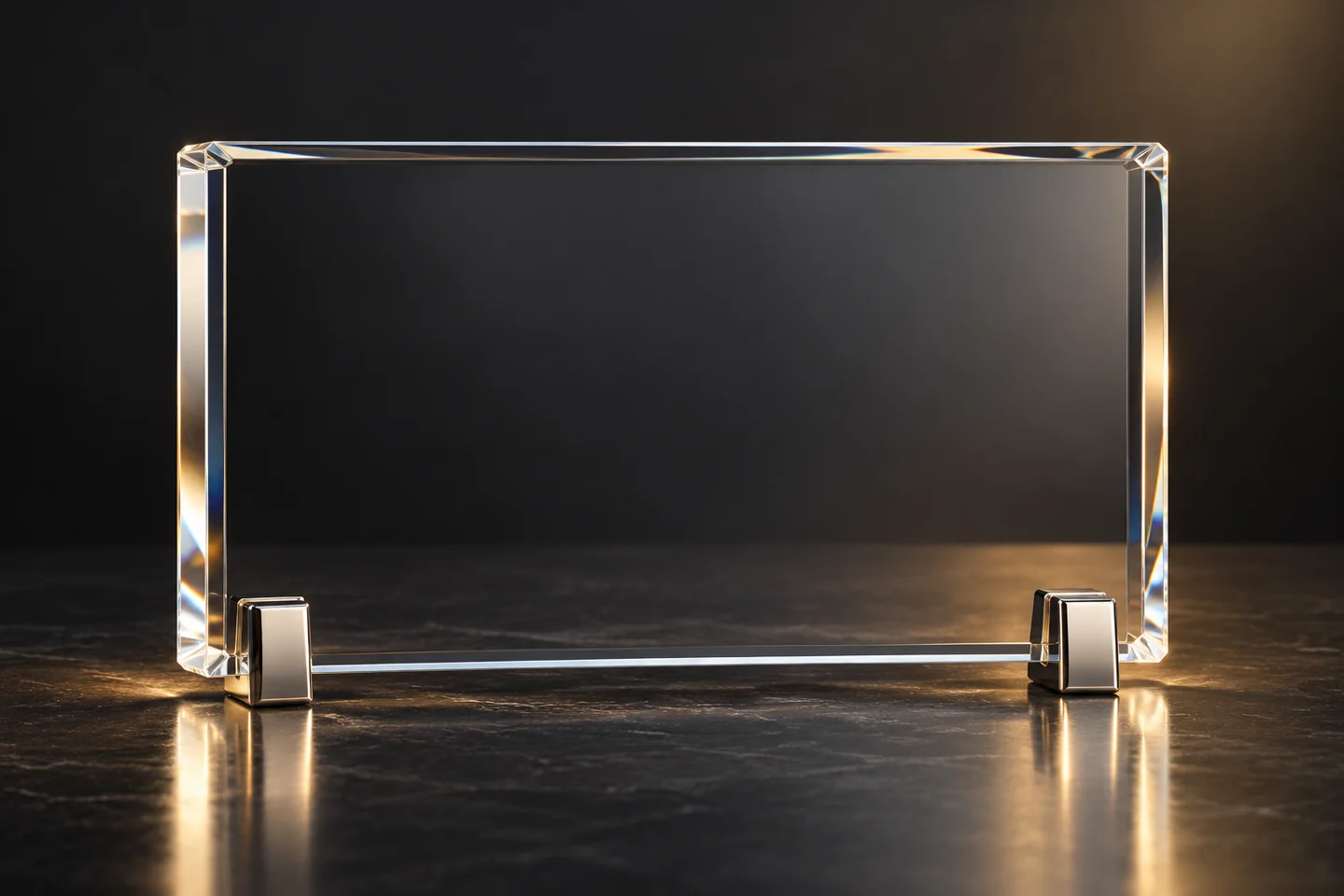 Illustration of a crystal plaque panel on chrome supports