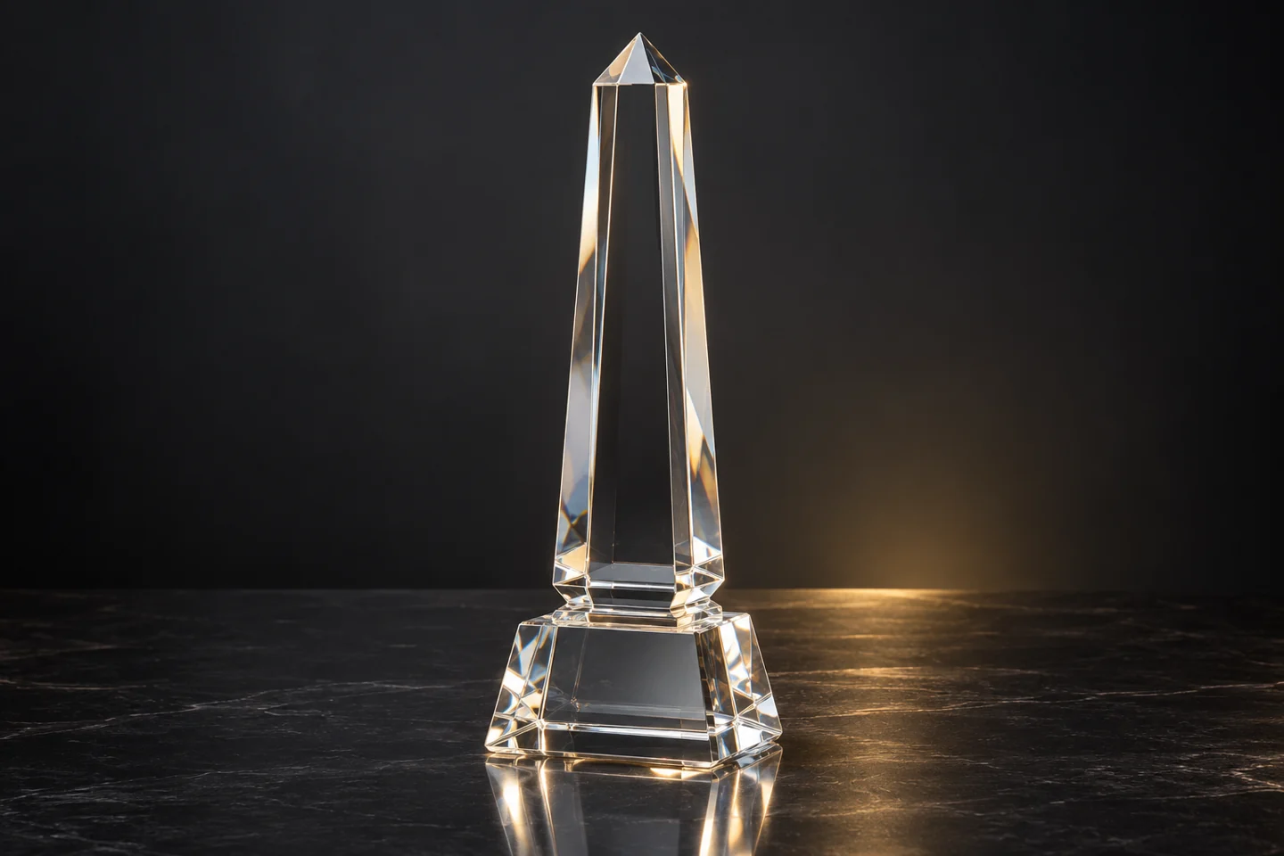 Illustration of a clear optical crystal obelisk award