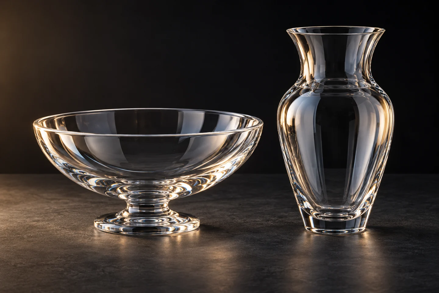 Illustration of a clear glass recognition bowl and vase.