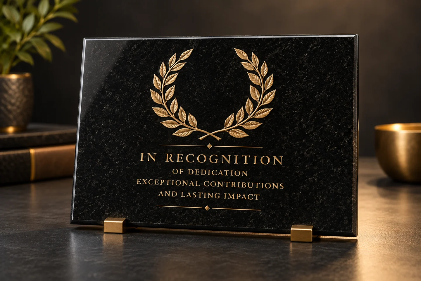Illustration of an engraved black granite dedication plaque