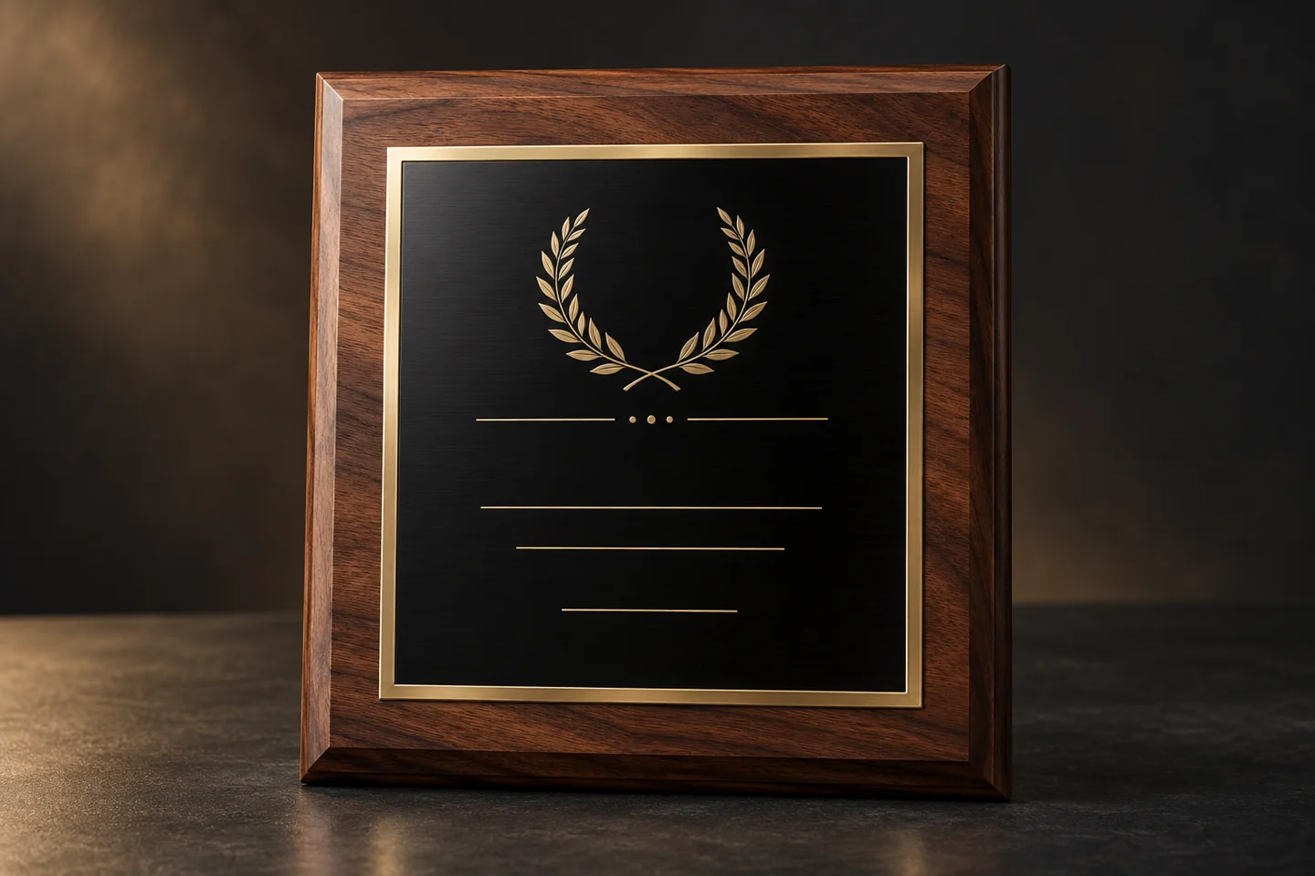 Illustration of a walnut recognition plaque with a black engraving plate