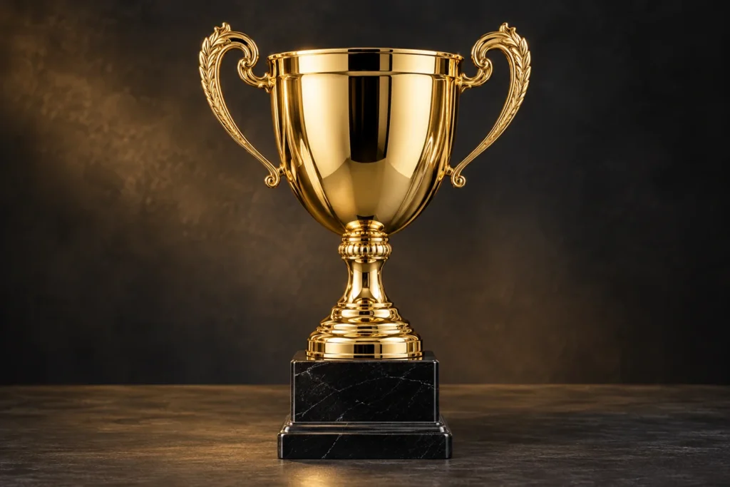 Illustration of a gold championship cup with ornate handles