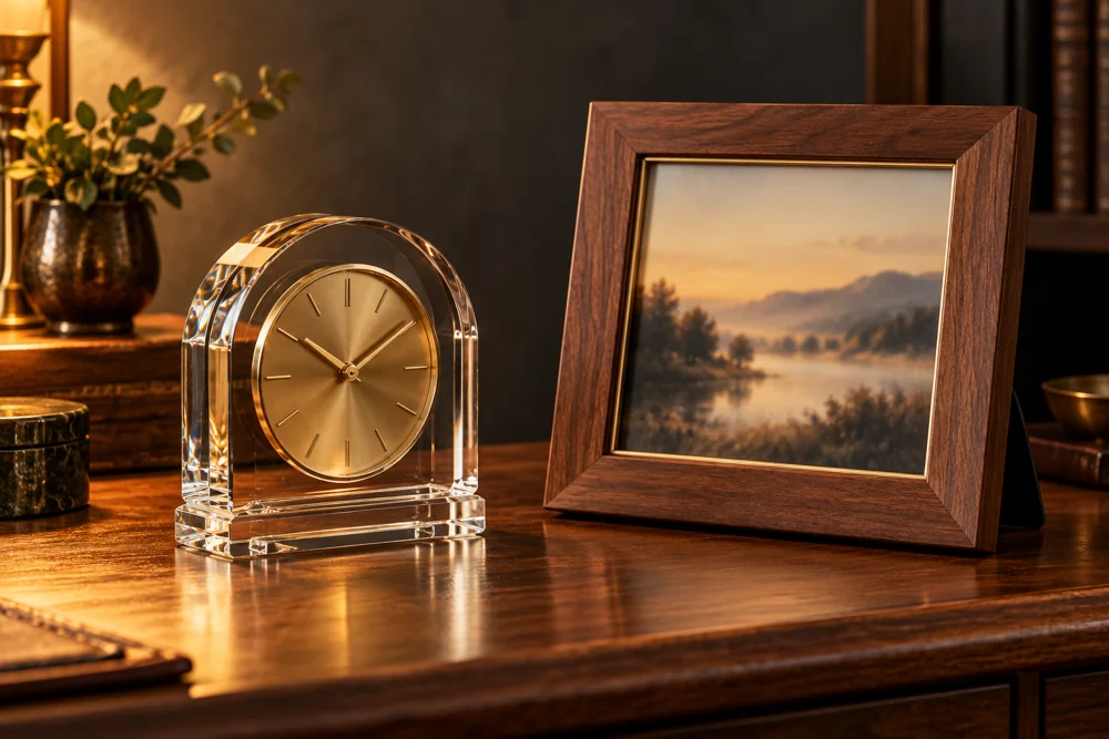 Illustration of a personalized retirement clock and picture frame
